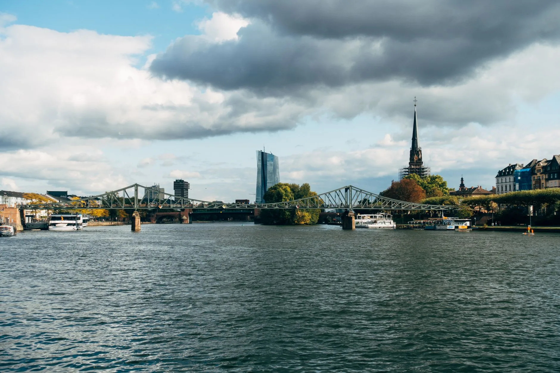 Frankfurt Main Nehri Kıyısından Eiserner Steg Köprüsü Manzarası