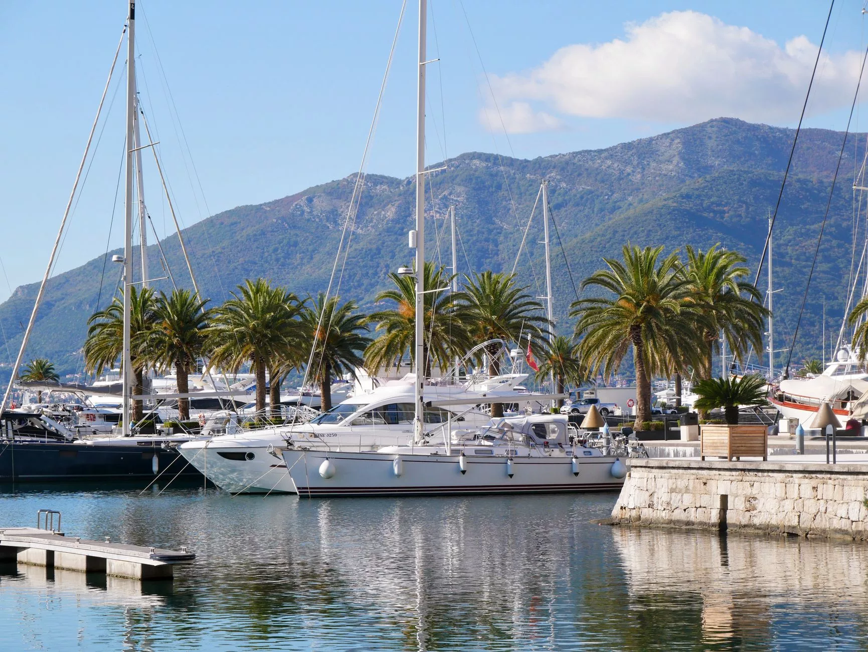 Tivat Havalimanı pisti ve arkasında yükselen Karadağ dağları