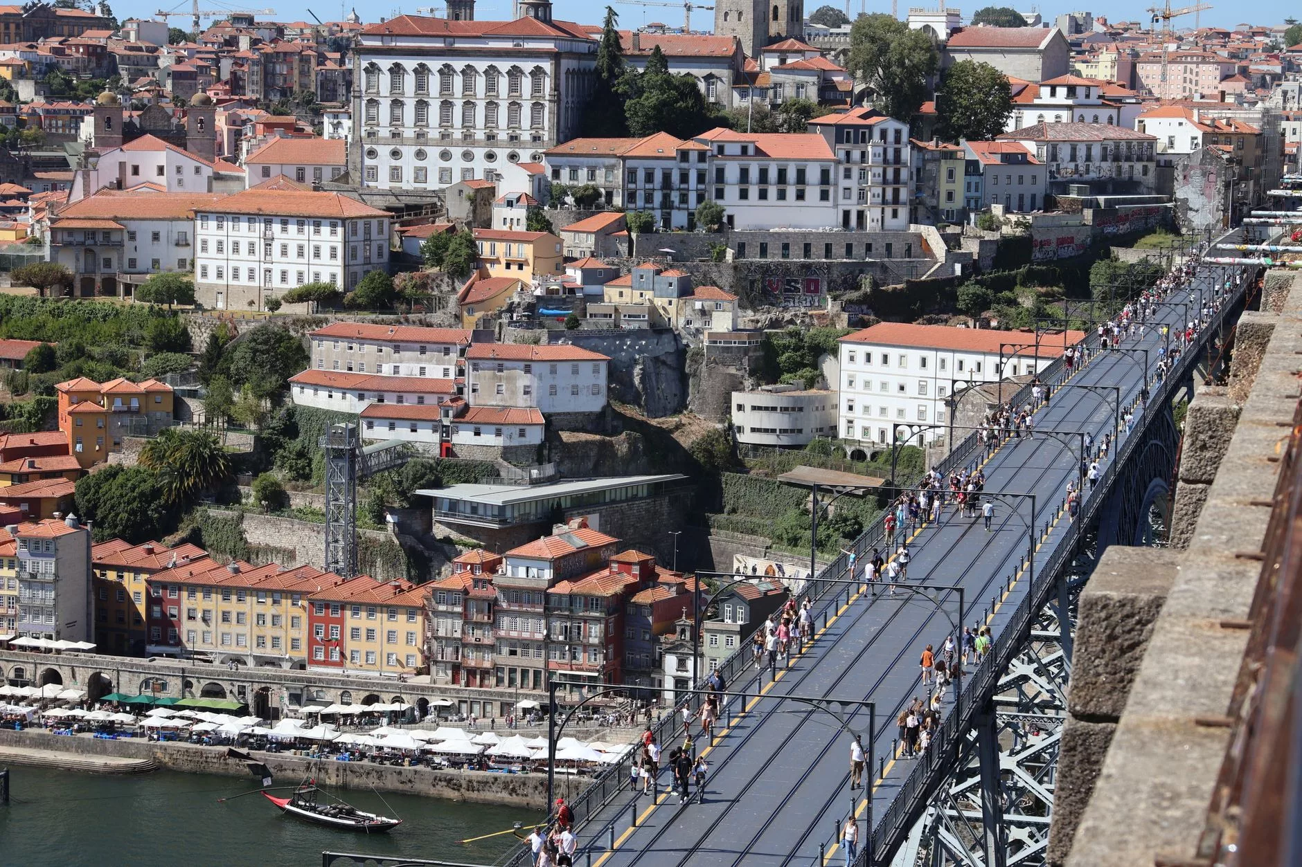 Porto'nun renkli tarihi evleri ve Ponte Luis I köprüsü