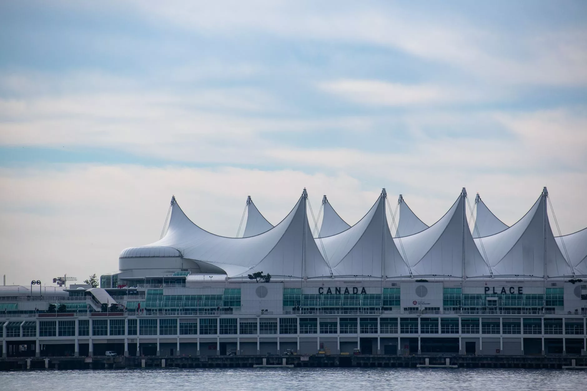 Vancouver Canada Place sails aerial harbor view